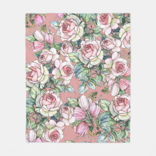 Couverture Polaire Fleurs de jardin rose avec tulipes peintes en wate