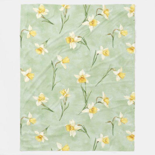 Couverture Polaire Fleurs de jonquilles jaune vert menthe (Devant)