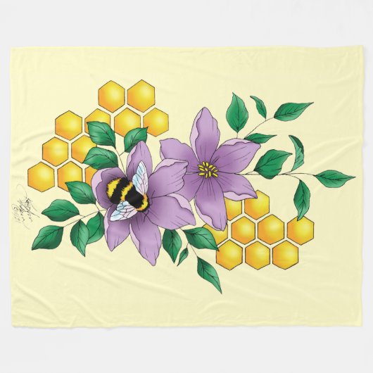Couverture Polaire Fleurs de lavande de bourdon Jaune (Devant (Horizontal))