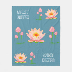 Couverture Polaire Fleurs de lotus roses sur plaid sarcelle