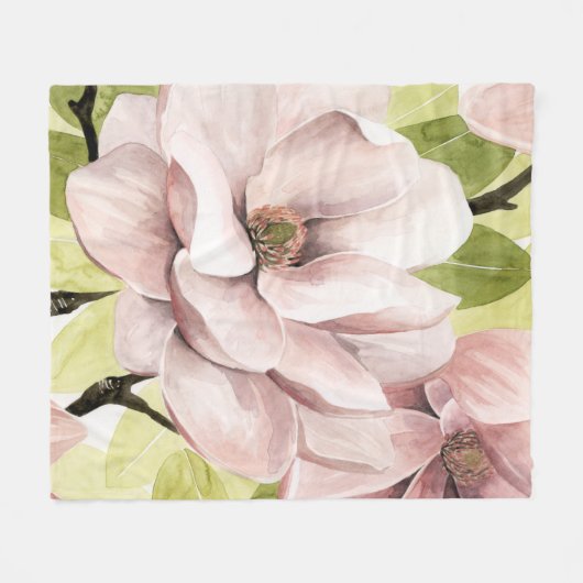 Couverture Polaire Fleurs de Magnolia (Devant (Horizontal))