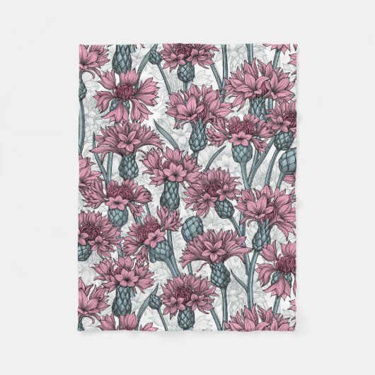 Couverture Polaire Fleurs de maïs roses, fleurs sauvages sur blanc (Devant)