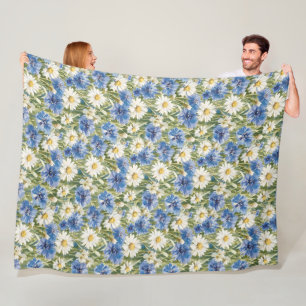 Couverture Polaire Fleurs de marguerite bleu blanc