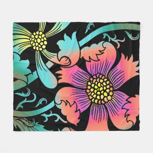 Couverture Polaire Fleurs de néon (Devant (Horizontal))