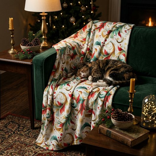 Couverture Polaire Fleurs de Noël tourbillonnées
