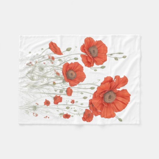 Couverture Polaire Fleurs de pavot orange (Devant (Horizontal))
