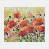 Couverture Polaire Fleurs de pavot rouge, aquarelle douce. (Devant (Horizontal))