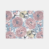Couverture Polaire Fleurs de pivoines et oiseaux (Devant (Horizontal))