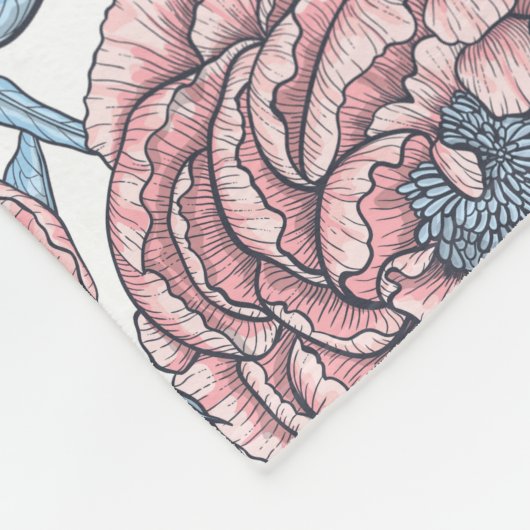 Couverture Polaire Fleurs de pivoines et oiseaux (Coin)