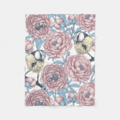Couverture Polaire Fleurs de pivoines et oiseaux (Devant)