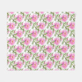Couverture Polaire Fleurs de pivoines roses avec Feuilles verts Sage (Devant (Horizontal))