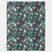 Couverture Polaire Fleurs de Plumeria Emerald Green Feuilles tropicau (Devant)