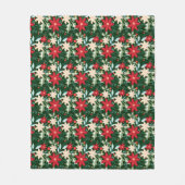 Couverture Polaire Fleurs de Poinsettia et Noël Feuille (Devant)