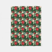 Couverture Polaire Fleurs de Poinsettia et Noël Feuille (Devant)