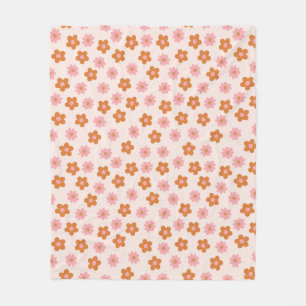Couverture Polaire Fleurs de pop mod rétro mûres roses et orange brûl