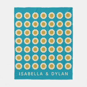 Couverture Polaire Fleurs de Pop Retro Motif Turquoise Personnalisé