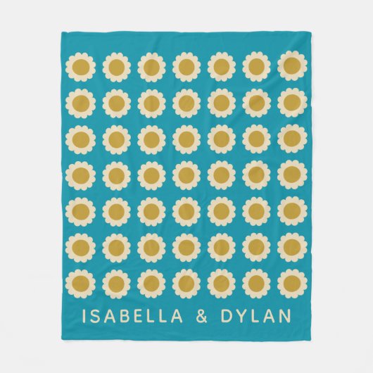 Couverture Polaire Fleurs de Pop Retro Motif Turquoise Personnalisé (Devant)