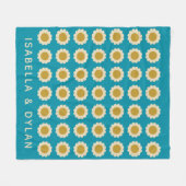 Couverture Polaire Fleurs de Pop Retro Motif Turquoise Personnalisé (Devant (Horizontal))