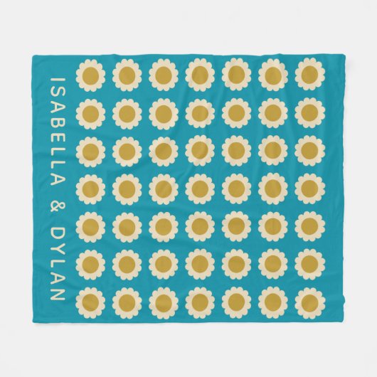 Couverture Polaire Fleurs de Pop Retro Motif Turquoise Personnalisé (Devant (Horizontal))