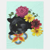 Couverture Polaire Fleurs de Portrait Jaguar Noir (Devant)