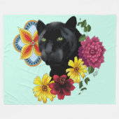 Couverture Polaire Fleurs de Portrait Jaguar Noir (Devant (Horizontal))
