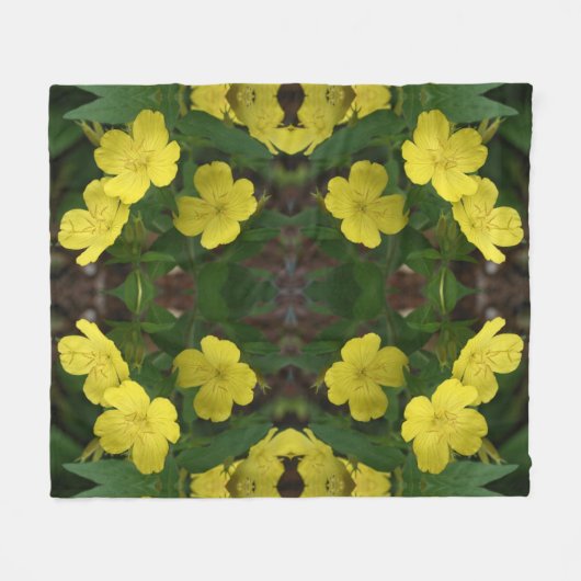 Couverture Polaire Fleurs de Primrose Jaune Abstraites (Devant (Horizontal))