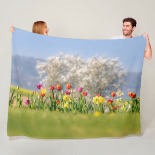 Couverture Polaire Fleurs de printemps colorées avec tulipes et jonqu