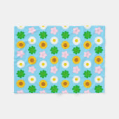 Couverture Polaire Fleurs de printemps Kawaii (Bleu) (Devant (Horizontal))