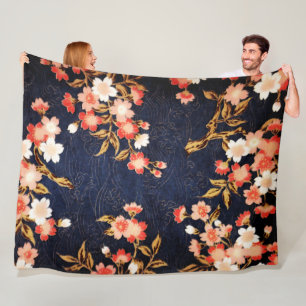 COUVERTURE POLAIRE FLEURS DE PRINTEMPS ROUGE ROSE BLANC, FLORALES BLE