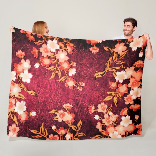 COUVERTURE POLAIRE FLEURS DE PRINTEMPS ROUGE ROSE BLANC, FLORALES ROU (En situation)