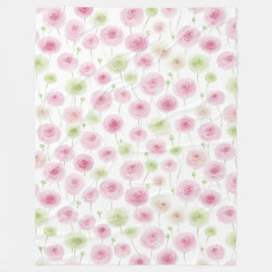 Couverture Polaire Fleurs de Renoncule Rose Menthe