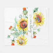 Couverture Polaire Fleurs de soleil aquarelles personnalisées (Devant (Horizontal))