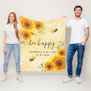 Couverture Polaire Fleurs de soleil jaunes abeilles rustiques couple 