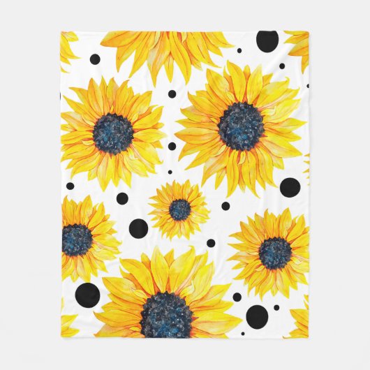 Couverture Polaire Fleurs de soleil jaunes Motif Arrière - plan blanc (Devant)