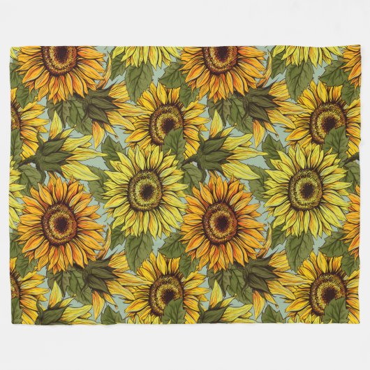 Couverture Polaire Fleurs de soleil sur Sage Arrière - plan Foliage O (Devant (Horizontal))