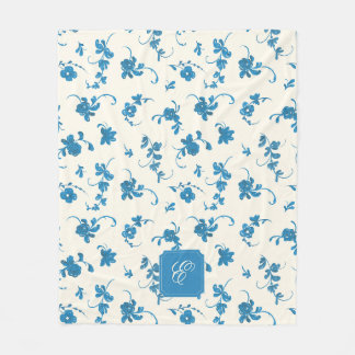 Couverture Polaire Fleurs de style vintage bleu personnalisées avec m