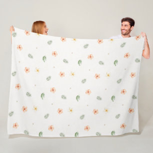 Couverture Polaire Fleurs d'Hibiscus à la Crème de Pêche Tropicale
