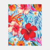 Couverture Polaire fleurs d'hibiscus bleu tropical (Devant)