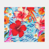 Couverture Polaire fleurs d'hibiscus bleu tropical (Devant (Horizontal))
