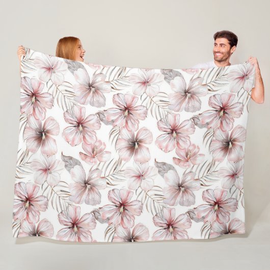 Couverture Polaire Fleurs d'Hibiscus Rose Anniversaire (En situation)