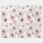 Couverture Polaire Fleurs d'Hibiscus Rose Anniversaire (Devant (Horizontal))