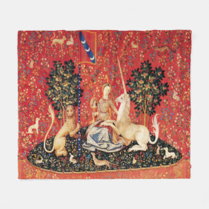 COUVERTURE POLAIRE FLEURS D'IMAGINAIRES UNICORNES ET MÉDIÉVAUX, MOTIF
