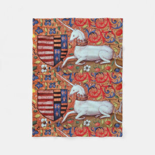 COUVERTURE POLAIRE FLEURS D'IMAGINAIRES UNICORNES ET MÉDIÉVAUX, MOTIF