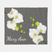 Couverture Polaire Fleurs d'orchidées blanches classiques & Gris avec (Devant (Horizontal))