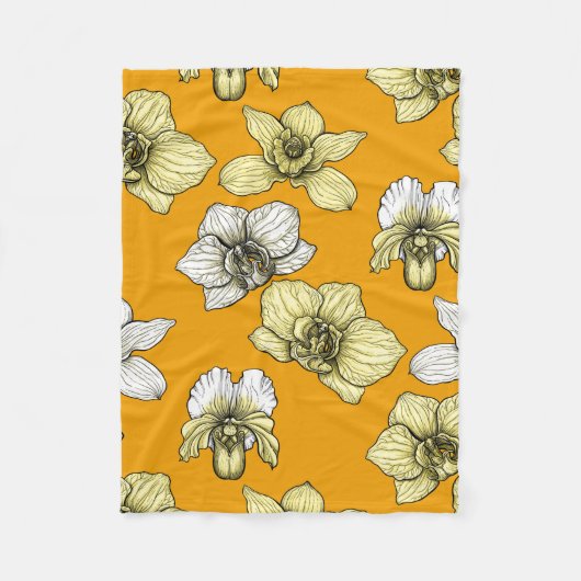 Couverture Polaire Fleurs d'orchidées jaune et blanc (Devant)