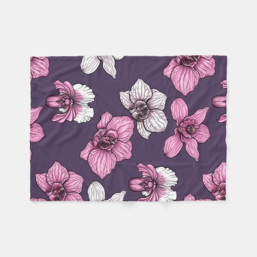 Couverture Polaire Fleurs d'orchidées roses (Devant (Horizontal))