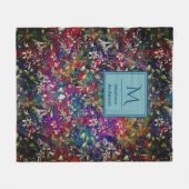 Couverture Polaire Fleurs douces et feuille rouge noir monogramme flo (Devant (Horizontal))
