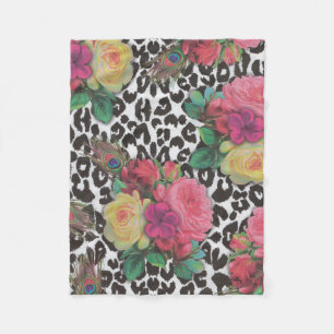 Couverture Polaire Fleurs élégantes vintages cheetah paon fleurs flor