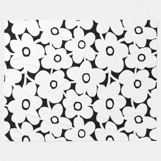 Couverture Polaire Fleurs en gras - Blanc sur Noir (Devant (Horizontal))