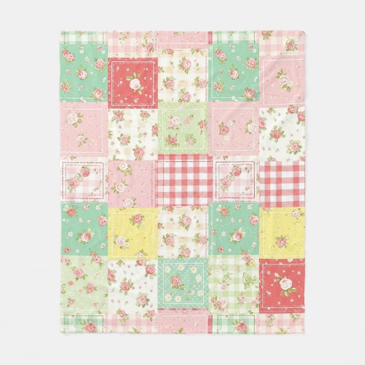 Couverture Polaire Fleurs en patchwork gingham pastel doux (Devant)